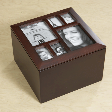 Walnut photo box with frame sliding top