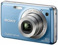 Blue Sony point and shoot camera
