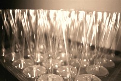 A tray with tens of Champaign glasses